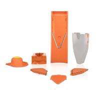 Börner Mandoline V1 (Set Professionnel) • Coupe Légumes + 4 Inserts, Porte-fruits, Station d'accueil, Boîte de Rangement • Mandoline Réglable • Tranches, Juliennes, Dés (Orange)