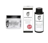 Slick Gorilla Pack Coiffure Hommes - Pomade Argile 75 ml & Poudre Coiffante 20 ml, Tenue Forte, Finition Mate, Volume & Texture Instantanés