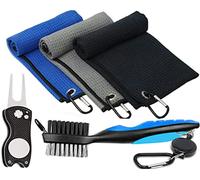 SlickNik - Lot de 3 Serviettes de Golf en Microfibre gaufrée avec Brosse de Club de Golf et Outil de réparation de Divot