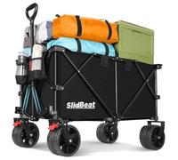 SLIDBEAT Chariot de Plage 330LBS 150KG, Chariot de Transport Pliable avec Roues Pivotantes à 360°, XXL Chariot de Jardin à Poignée à Rebond Automatique Tout Terrain avec Freins, pour Pêche Camping