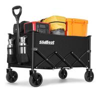 SLIDBEAT Chariot Pliable et Léger - 120L Capacité, pour Camping Courses Jardin Peche, Chariot de Transport Tout Terrain avec Roues 360° Démontables et Toile Lavable (2 Porte-Gobelets)