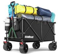 SLIDBEAT Chariot Tout Terrain Pliable - 226kg Capacité 300L, Roues XXL 18cm, Chariot Plage avec Freins, Structure Triangulaire Renforcée, Toile 600D Imperméable - Pour Plage, Camping, Peche, Transport