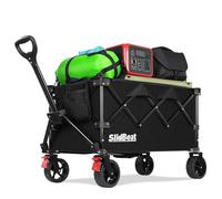 SLIDBEAT Chariot Tout-Terrain Pliable avec Double Frein - Chariot de Transport pour Jardin, Plage et Courses avec Poignée Réglable 0°-90°, Structure Démontable et Lavable en Machine, Capacité XL 150KG