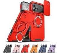 Slide Camera Protection Magnetic Stand Phone Case for iPhone 17/16/15/14/13/12/11 Pro Max, Phone Case with Privacy Camera Cover and 360° Rotating Stand,Built-In Magnetic Ring (iPhone17 Air,Red)
