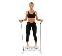 Slide Stepper Vélo d'appartement avec écran LCD et bandes de résistance - Stepper latéral jusqu'à 120 kg, entraînement complet du corps avec roulettes silencieuses (rose + blanc) 76,6 x 31,8 x 16,9 cm