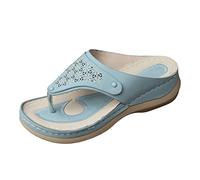 Sliders tendance avec tige d'orteil pour femmes d'été solides compensées respirantes à enfiler à bout ouvert sandales confortables chaussures de plage pantoufles 2025, bleu clair, 37.5 EU