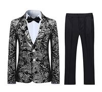 Sliktaa Garçon Costume 2P Jacquard Doré Slim Fit Mariage Bal 6 Couleurs | Tissu jacquard doré doux peau, veste-pantalon ajusté, boutons décoratifs, larges revers pour cérémonies enfant