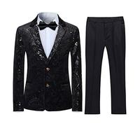 Sliktaa Garçon Costume 2P Jacquard Doré Slim Fit Mariage Bal 6 Couleurs | Tissu jacquard doré doux peau, veste-pantalon ajusté, boutons décoratifs, larges revers pour cérémonies enfant