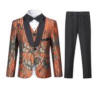 Sliktaa garçons Une pièce Simple Boutonnage Smoking Ensemble Trois pièces Costume Formel Bal de Mariage dîner fête,Orange,12
