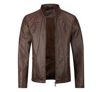 Sliktaa Hommes Blouson en Similicuir Écologique d'hiver avec Un Col Montant Haut de Transition Matelassee Moto Pilote Zippé Fermeture Eclair Casual Veste en Cuir Cool Classique #2235018 Marron L