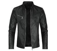 Sliktaa Hommes Blouson en Similicuir Écologique d'hiver avec Un Col Montant Haut de Transition Matelassee Moto Pilote Zippé Fermeture Eclair Casual Veste en Cuir Cool Classique #PY08 Noir XS