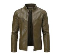 Sliktaa Hommes Blouson en Similicuir Écologique d'hiver avec Un Col Montant Haut de Transition Matelassee Moto Pilote Zippé Fermeture Eclair Casual Veste en Cuir Cool Classique,Vert B,L