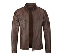 Sliktaa Hommes Blouson en Similicuir Écologique d'hiver avec Un Col Montant Haut de Transition Matelassee Moto Pilote Zippé Fermeture Eclair Casual Veste en Cuir Cool Classique #PY08 Marron 3XL