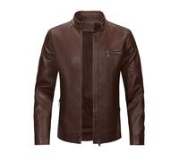 Sliktaa Hommes Blouson en Similicuir Écologique d'hiver avec Un Col Montant Haut de Transition Matelassee Moto Pilote Zippé Fermeture Eclair Casual Veste en Cuir Cool Classique