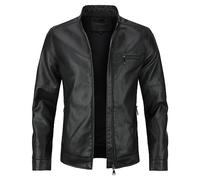 Sliktaa Hommes Blouson en Similicuir Écologique d'hiver avec Un Col Montant Haut de Transition Matelassee Moto Pilote Zippé Fermeture Eclair Casual Veste en Cuir Cool Classique,Noir E,M