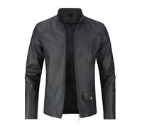 Sliktaa Hommes Blouson en Similicuir Écologique d'hiver avec Un Col Montant Haut de Transition Matelassee Moto Pilote Zippé Fermeture Eclair Casual Veste en Cuir Cool Classique,Noir C,S