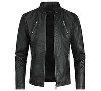Sliktaa Hommes Blouson en Similicuir Écologique d'hiver avec Un Col Montant Haut de Transition Matelassee Moto Pilote Zippé Fermeture Eclair Casual Veste en Cuir Cool Classique - Noir - L