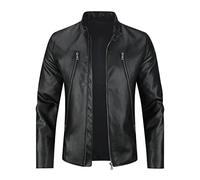 Sliktaa Hommes Blouson en Similicuir Écologique d'hiver avec Un Col Montant Haut de Transition Matelassee Moto Pilote Zippé Fermeture Eclair Casual Veste en Cuir Cool Classique #PY09 Noir XL