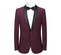 Sliktaa Tuxedo Une pièce à Châle Revers pour Hommes Coupe ajustée Élégante Classique Réunion d'affaires Mariage Bal Quotidien Vin Rouge L