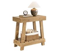 Slim 2-Tier Wooden Side Table, Bedside & Sofa End Table with