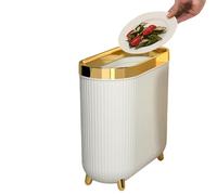 Slim Bathroom Garbage Can - Lid Waste Bin, Toilet Paper Trash Narrow Compact Design Easy Clean Small Space Container | Ideal for Corner Storage, 12.6x5.51x11.81 inches