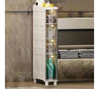 Slim Bathroom Storage Cabinet 3/4/5 Tier Shower Nizer Armoire à étage étroit avec barres et roues en plastique Rebord latéral durable pour petits espaces
