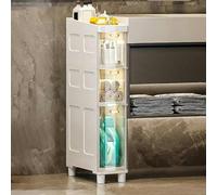 Slim Bathroom Storage Cabinet 3/4/5 Tier Shower Nizer Narrow Floor Unit with Plastic Drawers & Wheels Durable Side Storage Solution for Efficient Space Management.