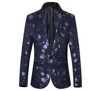 Slim Fit Men Suit for Wedding Mens Floral Blazer Jacket White Printed Blazers Prom Wear (Color : Blue Size : L Code) (Blue 2XL Code)