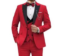 Slim Fit Suits for Men 3 Piece One Breasted Suit Men Wedding Prom Business Blazer Vest and Pants with Red 7X Large