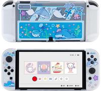 Slim Protective Case Compatible with Switch Console OLED and Joy Con Shock Absorption and Anti-Scratch for Switch OLED 2021-Shark Party (Clear)