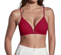Slim Shoulder Straps, Beautiful Back, Front Buttoned Underwear, Thin Summer Bra for Small Bust, Tight Fit, No Steel Rings, French Triangle Cup, Seamless, Black, S(Wine Red,XL)