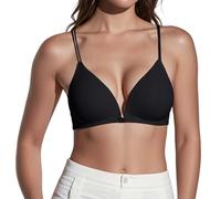 Slim Shoulder Straps, Beautiful Back, Front Buttoned Underwear, Thin Summer Bra for Small Bust, Tight Fit, No Steel Rings, French Triangle Cup, Seamless, Wine Red, L(Black,M)