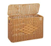 Slim Storage Basket - Tall Narrow Woven Bin with Lid, Dustproof Home Organization Storage Basket for Space Saving Use | Stylish Slim Organizer for Dorm Office Apartment Bedroom Living Room Hotel