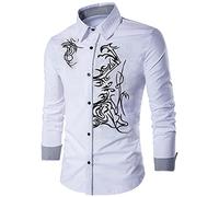 Slim T-Shirt Turn-Down Top Blouse Casual Print Men Collor Sleeve Long Men Shirts Tee Hommes