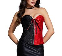 SLIMBELLE Femme Sexy Corset Bustier Gothique en Dentelle Lingerie de Mariée à Fermeture éclair Ruban Lacet Overbust Top + G-String
