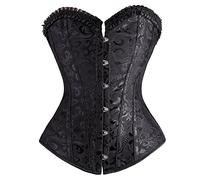 SLIMBELLE Femme Sexy Corset Bustier Gothique en Satin Lingerie de Mariée en Dentelle avec Ruban Lacet Os en Acier Overbust Top + G-String