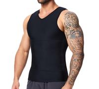 SLIMBELLE Gilet de compression pour homme avec col en V élastique et amincissant - Contrôle du ventre - Couche de base - Haut de compression galbant pour homme