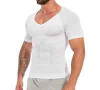 SLIMBELLE T-shirt de compression élastique fin pour homme - Col en V - Contrôle du ventre - Haut de compression pour homme