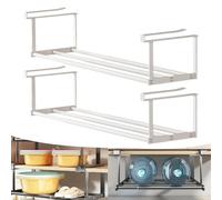 Slimdescent Cabinet Telescopic Shelf, Multifunctional Expandable Shoe Rack Organizer, Durable Carbon Steel, Quick Setup, No Punch, Versatile Storage for Bathroom, Kitchen, Closet (2Pcs White)