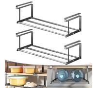 Slimdescent Cabinet Telescopic Shelf, Multifunctional Expandable Shoe Rack Organizer, Durable Carbon Steel, Quick Setup, No Punch, Versatile Storage for Bathroom, Kitchen, Closet (2Pcs Black)