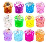 Slime Kit, 12 Paquets Kit Slime Enfant avec Various Slime add-ins, Jouets Sensoriels Anti-Stress, Cotillons de Slime Parfumés, Clear Slime Kit pour Filles et Garçons, Cadeau Fête, Anniversaire, Noël