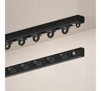 Slimline Rail de draperie ultra fin en alliage d'aluminium robuste pour séparation de pièce d'ouverture vers l'intérieur (noir, 90 cm)