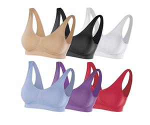SLIMmaxx Lot de 6 soutiens-gorge de sport pour femme | Couleurs : 1 x beige, cayenne, bleu glacier, lavande, noir, blanc | Sans loquets, pinces ou crochets gênants, lavable à 30 °C, multicolore, 38-40