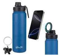 SlimTra Bouteille Shaker Protéinée en Acier Inoxydable, Double Paroi Isotherme 0.7L, avec Anneau Magnétique pour Téléphone Rotatif à 360° et Anneau Adhésif Supplémentaire.