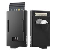 Slimwalt Wallet for Men with Smart Card Slot and Pop Up Card Holder, RFID Blocking Mens Wallet with Money and Coin Pocket, Durable Expandable Backplate Minimalist Metal Wallets, Gifts for Men Black