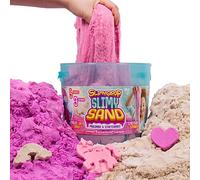 SlimySand Seau de 2,3 kg de SlimySand en violet, rose et blanc pailleté, 3 moules, le seau est réutilisable pour le rangement. Super extensible et malléable
