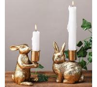 Sliner Lot de 2 bougeoirs en Forme de Lapin de Pâques dorés - Décorations Vintage rustiques sur piédestal - Décoration pour Bougie, cheminée, cheminée, Table à Manger, Cadeaux, travaux manuels