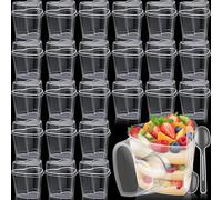 Sliner Lot de 24 tasses à dessert en forme de cœur avec couvercles et cuillères en plastique de 140 ml - Mini apéritif - Pour mariage, fête (transparent)