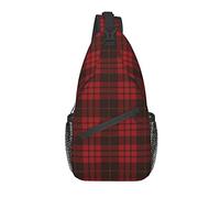 Sling Backpack Black Red Tartan Travel Randonnée Daypack Pattern Rope Crossbody Shoulder Bag