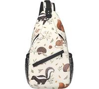 Sling Bag, Nature Lovely Hedgehog Squirrel Birds Print Crossbody Sling Backpack for Casual Shoulder Women and Men